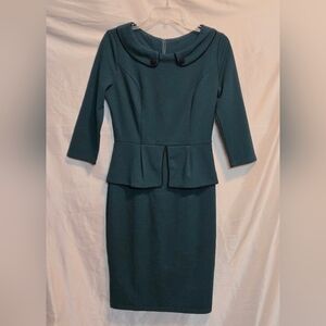 Miusol Dark Green Dress Size M Peplum Waist 3/4 Sleeve,  NWT